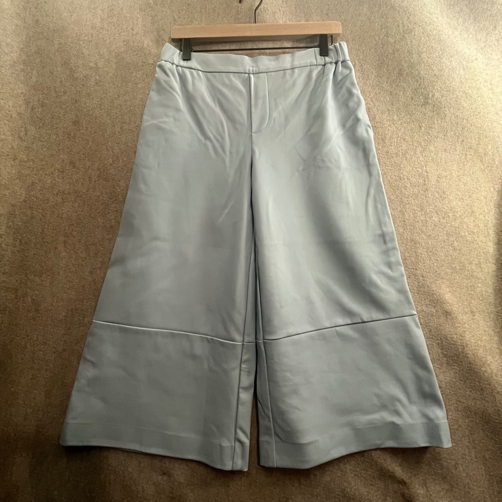 Maeve Faux Leather Cropped Wide-Leg Pants Women Size S Light Blue